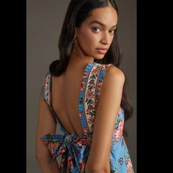 NWT Farm Rio Wonderful Bouquet Blue Sleeveless Maxi Dress Size Medium - Picture 6 of 17